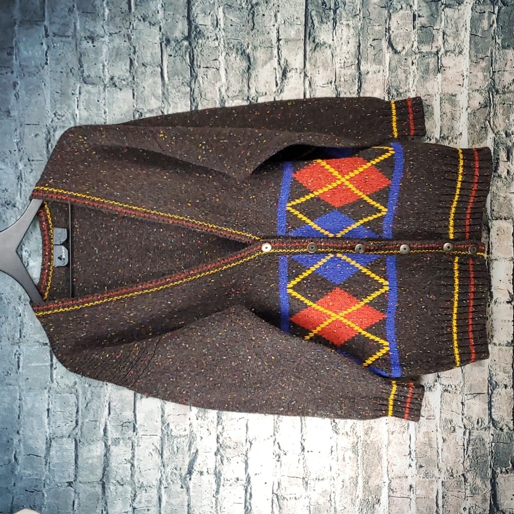 Vintage | Liz Wear 80s Oversized Wool Blend Preppy Collegiate Cardigan Sweater